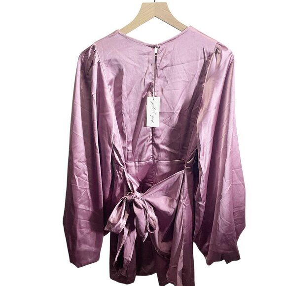 Petal and Pup Emillia Purple Puff Sleeve Satin Mini Dress 6 NWT - Picture 5 of 5